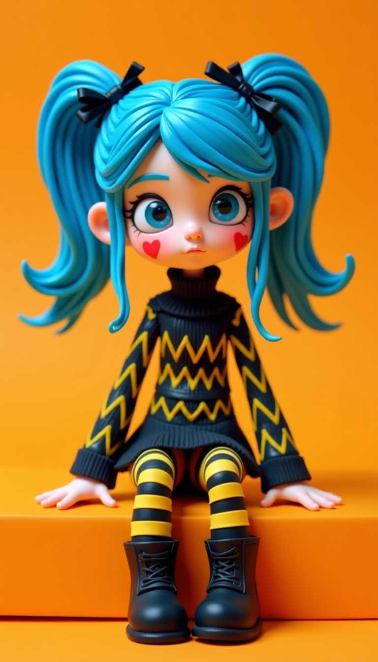 Vibrant Doll with Heart Blush on Orange