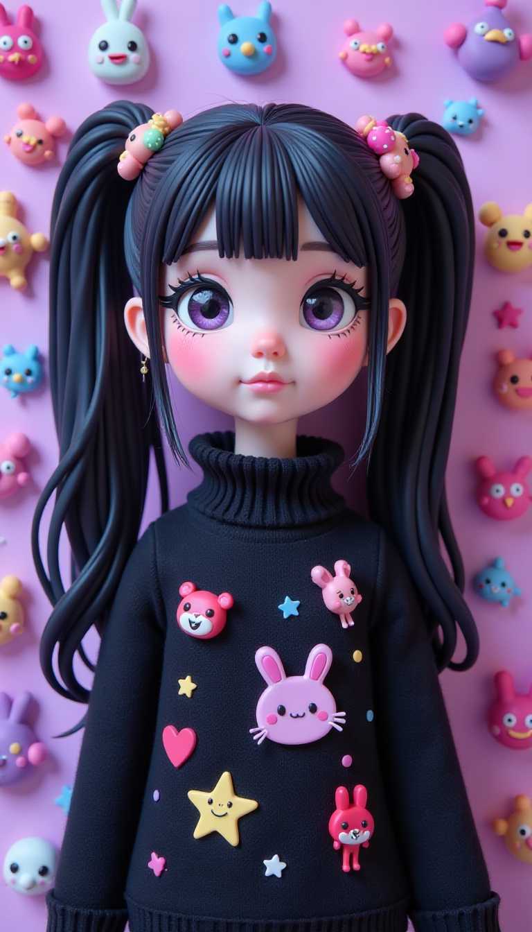 Pastel Kawaii Character in Decorative Sweater