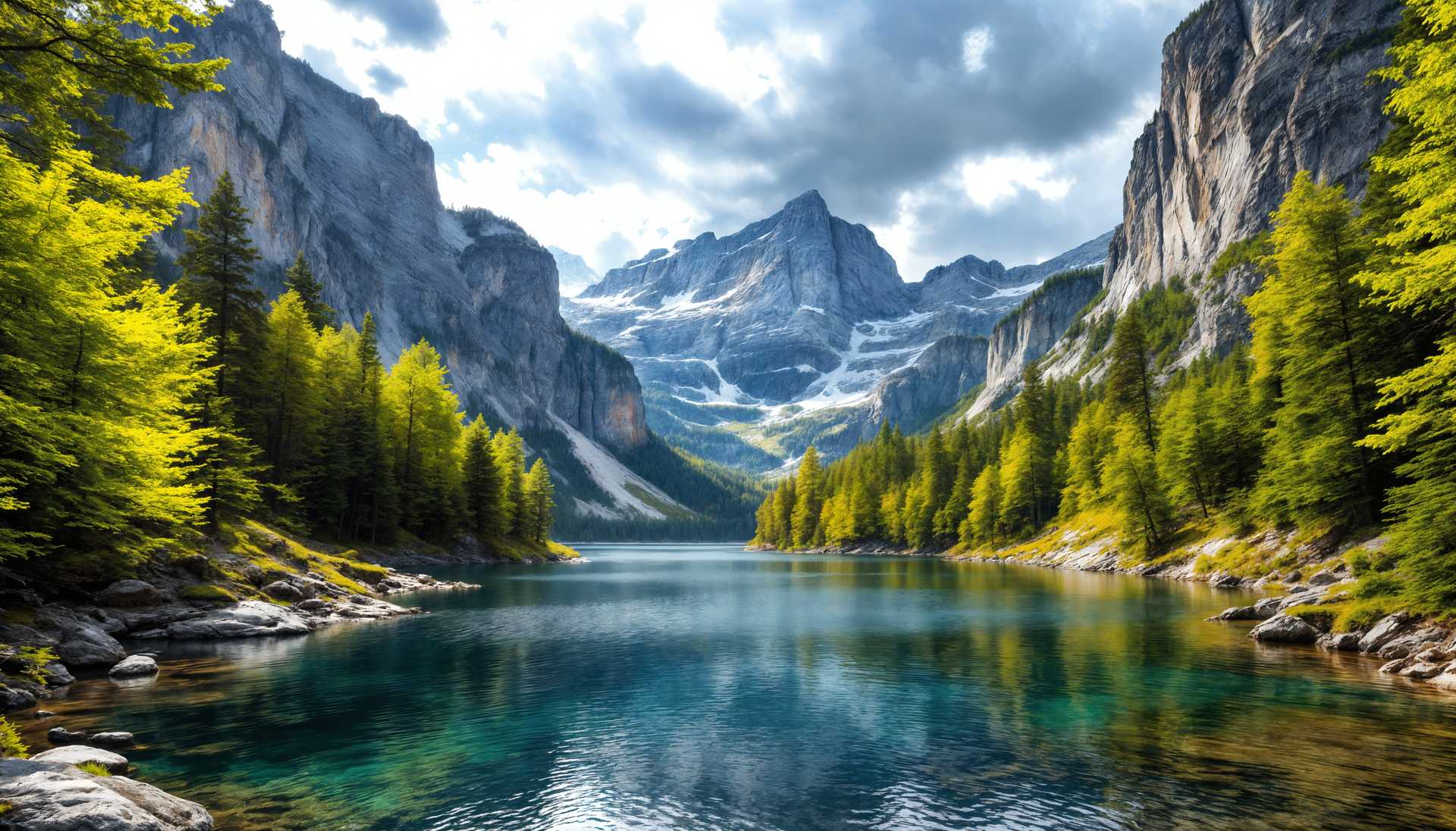 masterpiece, best quality, highres, sharp image, more detail, masterpiece, best quality, highres, sharp image, more detail, ```plaintext
A serene alpine lake perched atop a mountain summit, where the tranquil waters reflect the dramatic sky above. The scene is enveloped by an ancient forest of towering conifers with lush, verdant canopies, their branches gently swaying in a soft mountain breeze. Majestic cliffs rise on the periphery, their rugged faces showcasing layers of sedimentary rock, textured with moss and lichen, standing sentinel over the lake.

The composition captures the lake as the central focal point, with the forest and cliffs providing a natural frame that draws the eye towards the sky. The camera is positioned slightly above eye level, capturing the grandeur of the landscape while maintaining an intimate connection with the scene below.

**Visual Details:**
- The water of the lake is an inviting mix of deep emerald and sapphire hues, with subtle ripples catching the light.
- The forest is dense, with trees of varying shades of green, some with autumnal hints, providing depth and texture.
- Cliffs are composed of stratified rock, with shades of grey, brown, and hints of orange from iron oxide, offering a stark contrast to the forest.

**Artistic Style:**
- Inspired by the Romanticism movement, emphasizing the sublime nature of the landscape, with a touch of hyper-realism to enhance detail and texture.

**Lighting:**
- The scene is bathed in the golden hour light, where the sun is low, casting long shadows and highlighting the textures of the landscape with a warm, vibrant glow.

**Mood and Atmosphere:**
- The atmosphere is one of peace and isolation, with the air crisp and clean, the only sounds being the occasional bird call or the gentle lapping of water against the shore. The mood evokes a sense of wonder and tranquility, inviting the viewer to pause and appreciate the untouched beauty of nature.

**Technical Aspects:**
- Utilize depth of field to keep the lake in sharp focus while allowing the surrounding forest and cliffs to soften slightly, creating a natural vignette effect.
- Employ HDR techniques to capture the wide dynamic range between the bright sky and the shadowed forest, ensuring detail in both highlights and shadows.
- Use a wide-angle lens to encompass the vastness of the scene while maintaining detail in the foreground elements.

This composition aims to create a harmonious balance between the elements, where the lake, forest, and cliffs coalesce to form a scene of natural splendor and solitude.
```