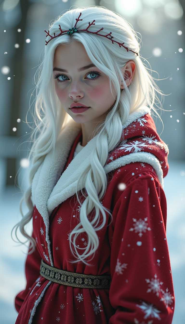 Winter candy cane fairy with white hair,  wrapped in a Christmas theme, Greg Rutkowski style, trending on  ArtStation, studio photo aesthetic, sharp focus, intricate details,  highly detailed, by Greg Rutkowski, trending on ArtStation, studio photo  aesthetic, sharp focus, intricate details.