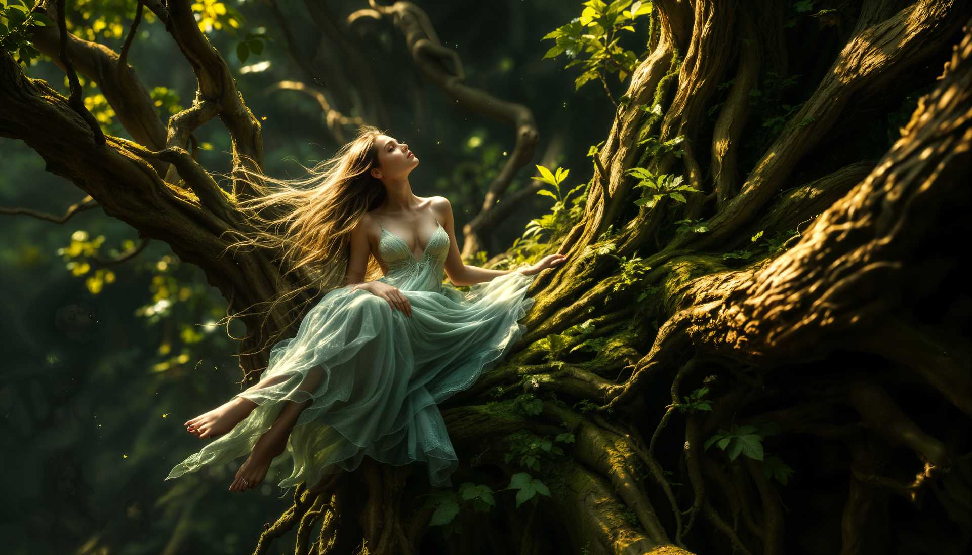 AI-generated image: masterpiece, best quality, highres, sharp image, more detail, In a surreal, twilight forest, **a bea