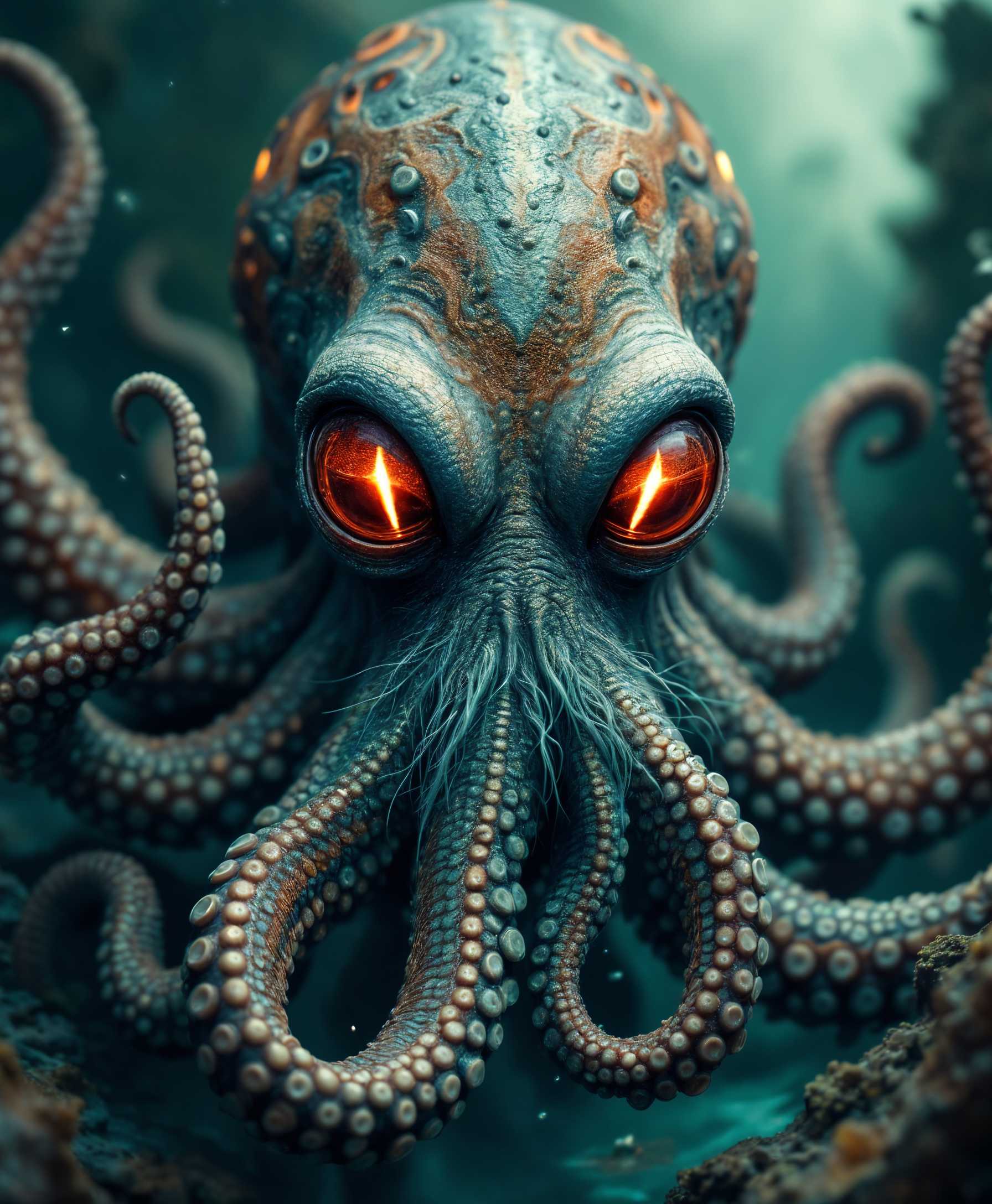 AI-generated image: Create an image of an **old male alien octopus** with the following specifications:
- **Visual Deta