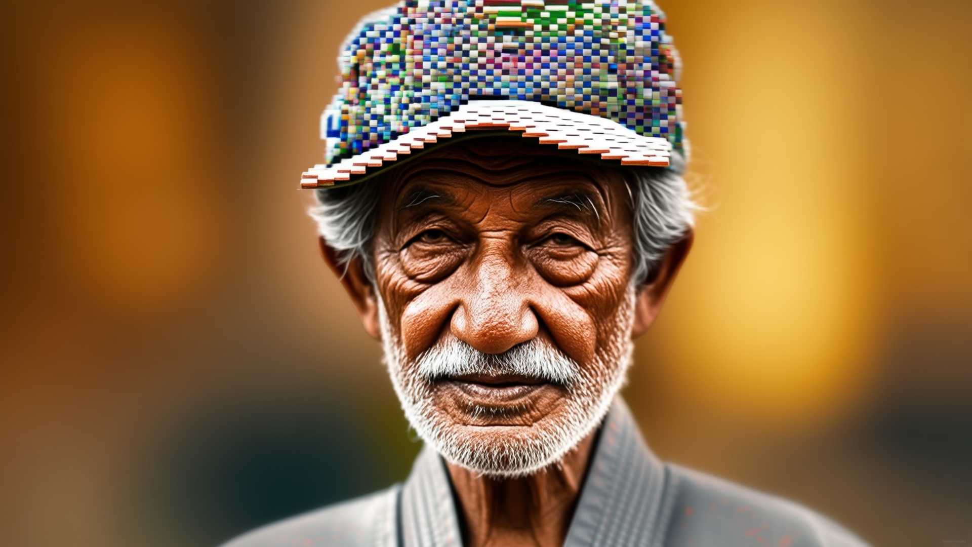 full color old man with pixel dojo hat