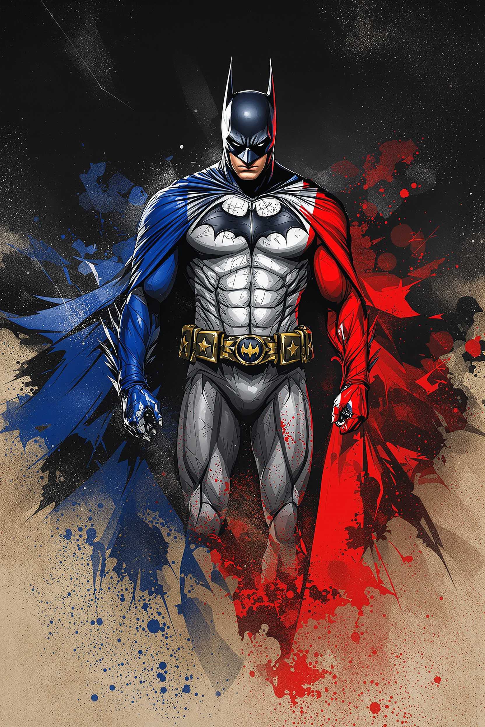 Batman with the colours of the french flag blue, white, red