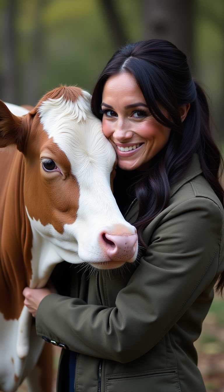 meghan markle with a cow
