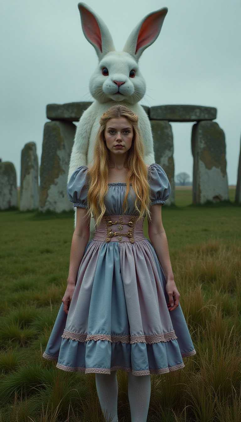 Alice and the White Rabbit at Stonehenge