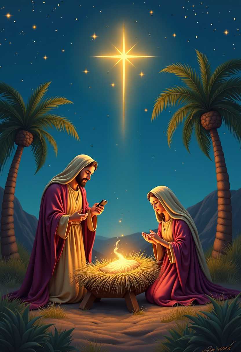 Create the birth of Jesus in a manger
