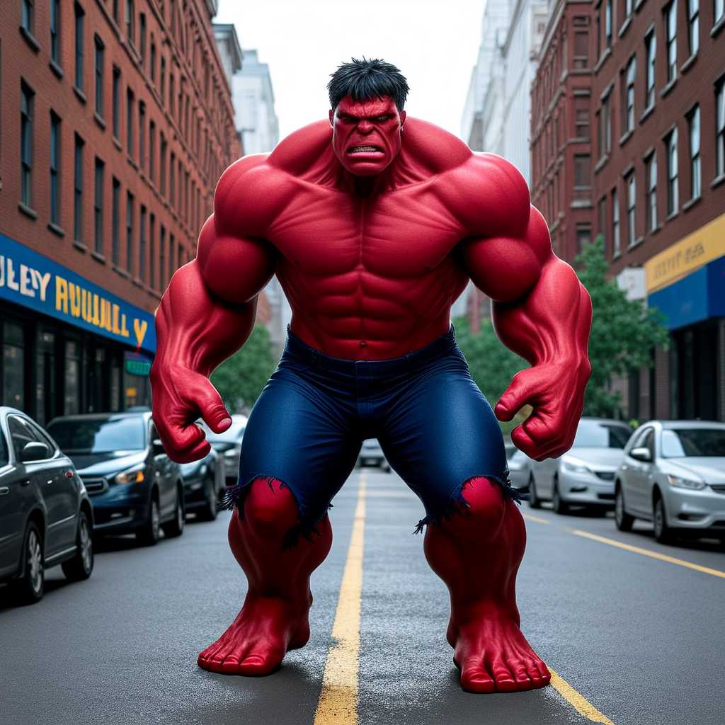 Red hulk in a philly street.