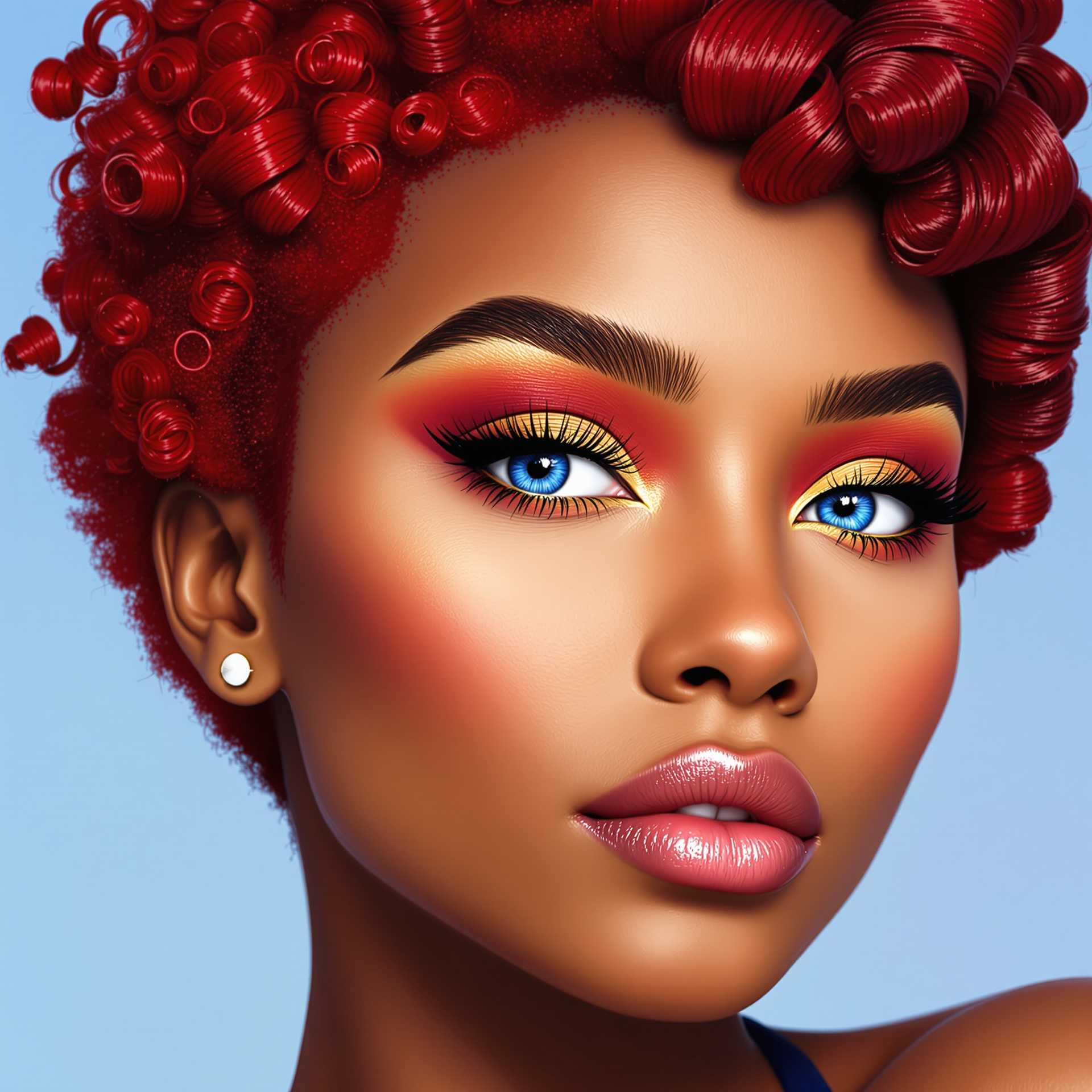 **Vibrant Elegance: A Study in Bold Makeup and Digital Artistry**