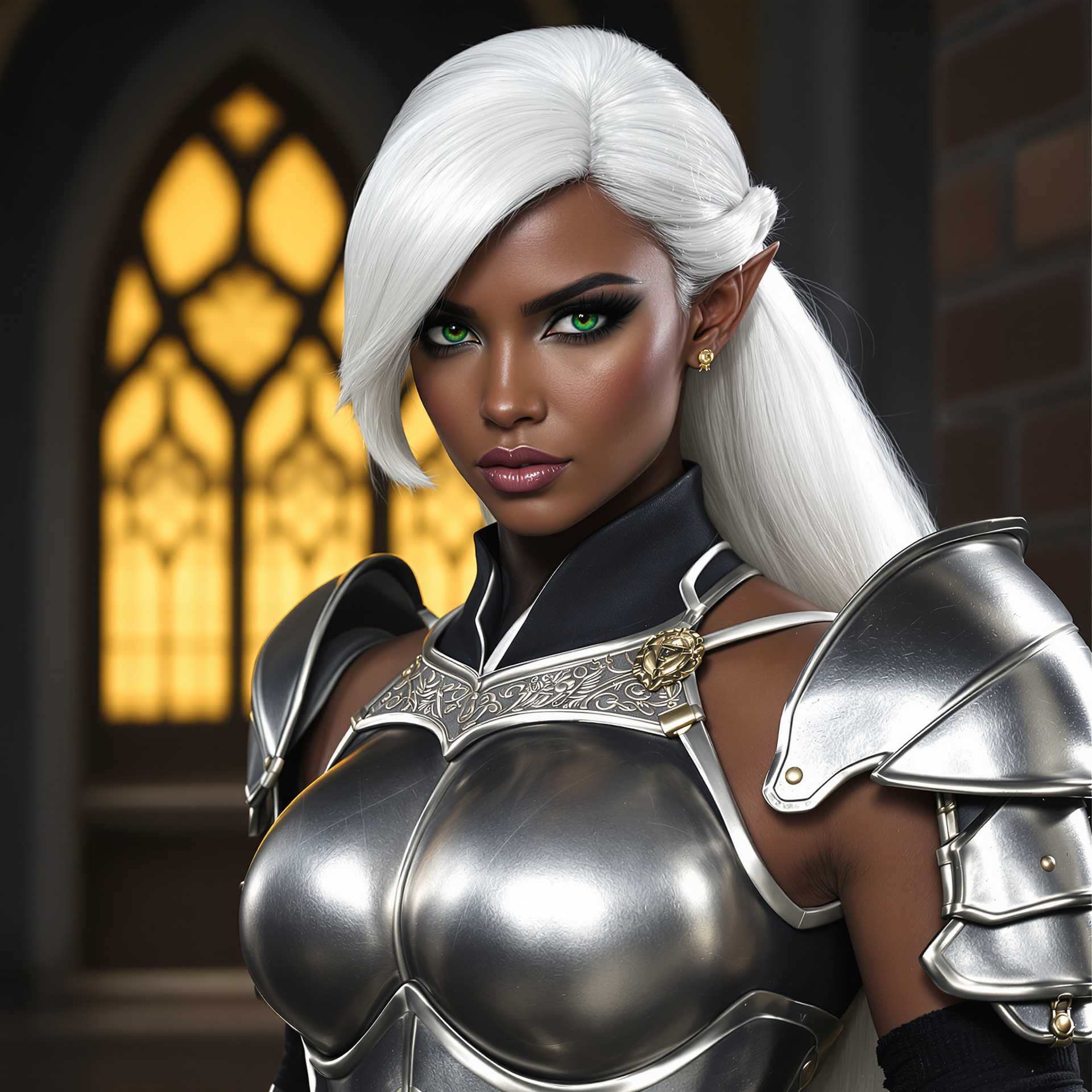 **Elven Warrior in Gothic Sanctuary**