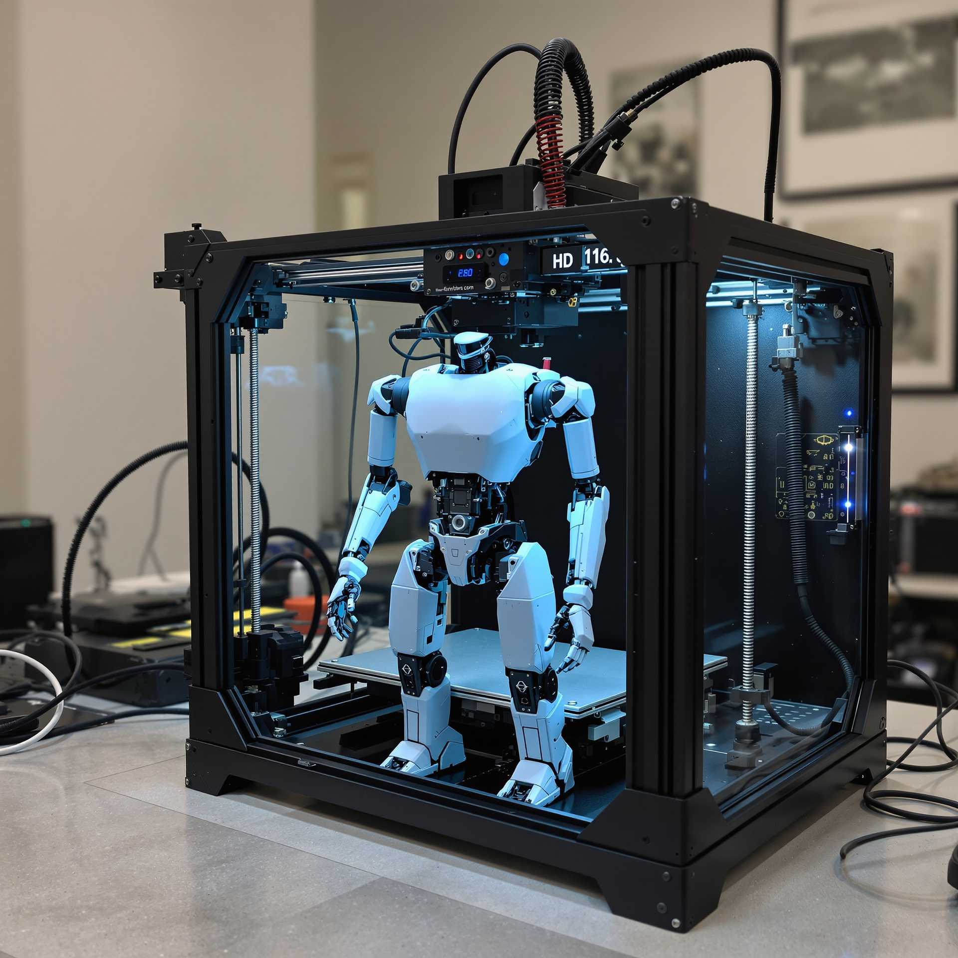 a 3d printer printing a humanoid robot
