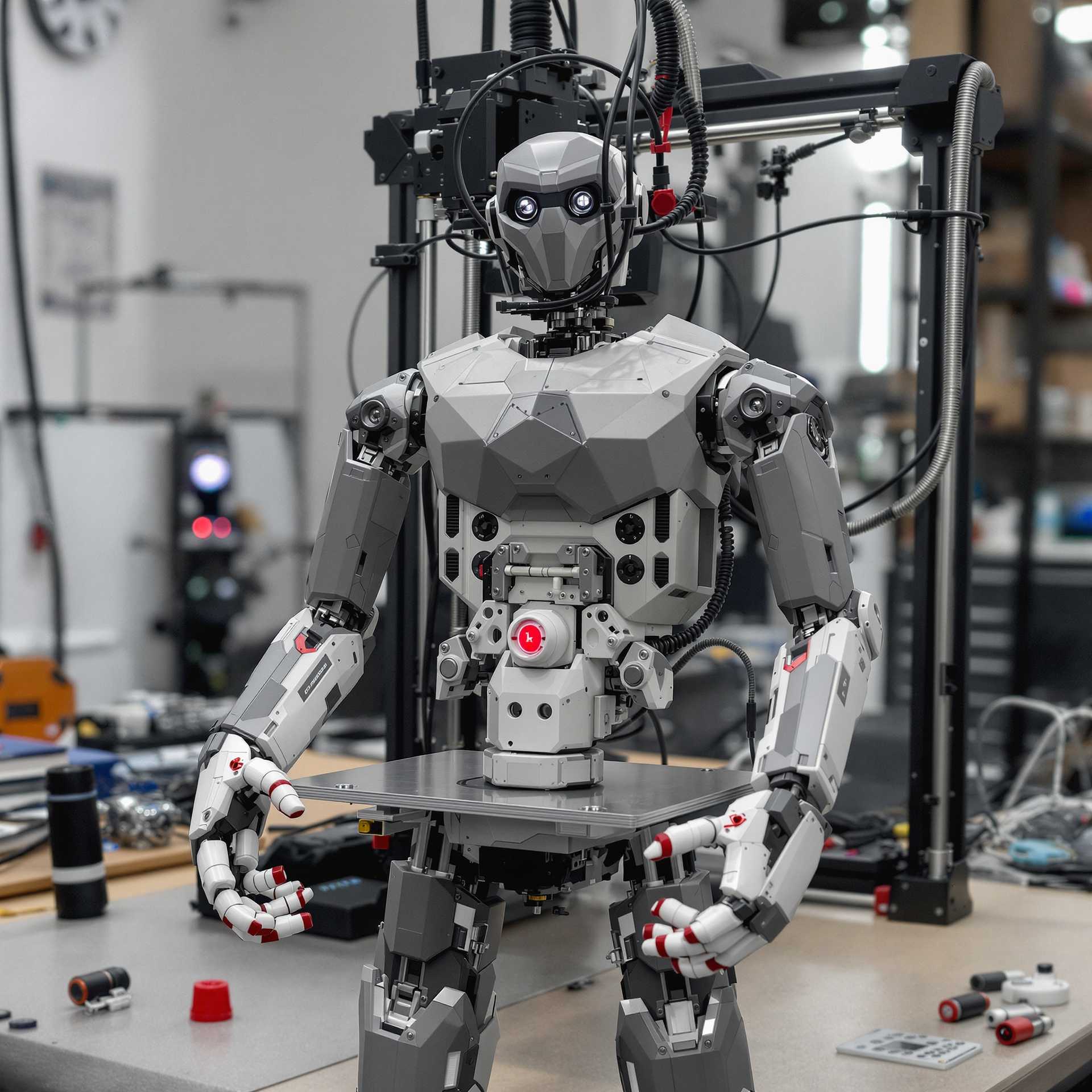 a 3d printer printing a humanoid robot