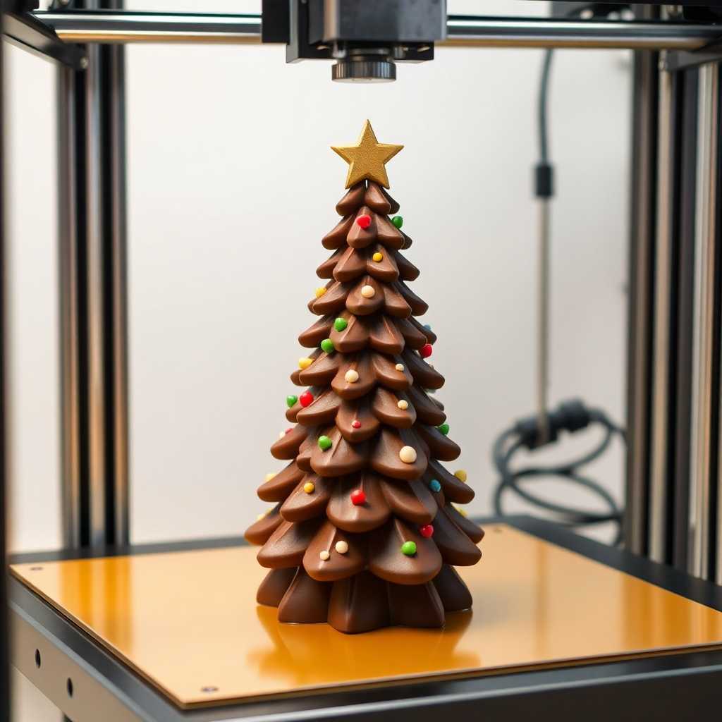a 3d printer printing a chocolate christmas tree