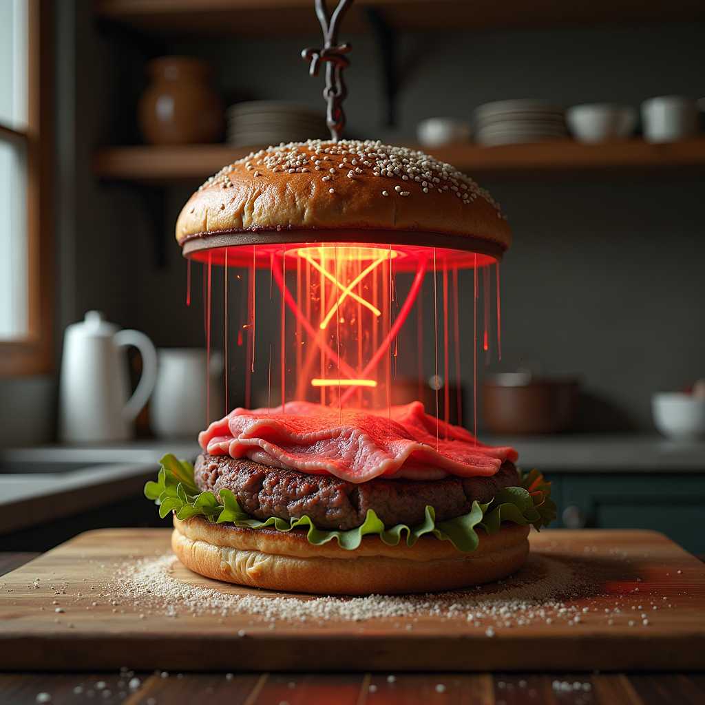 an atomic replicator creating a beef wellington