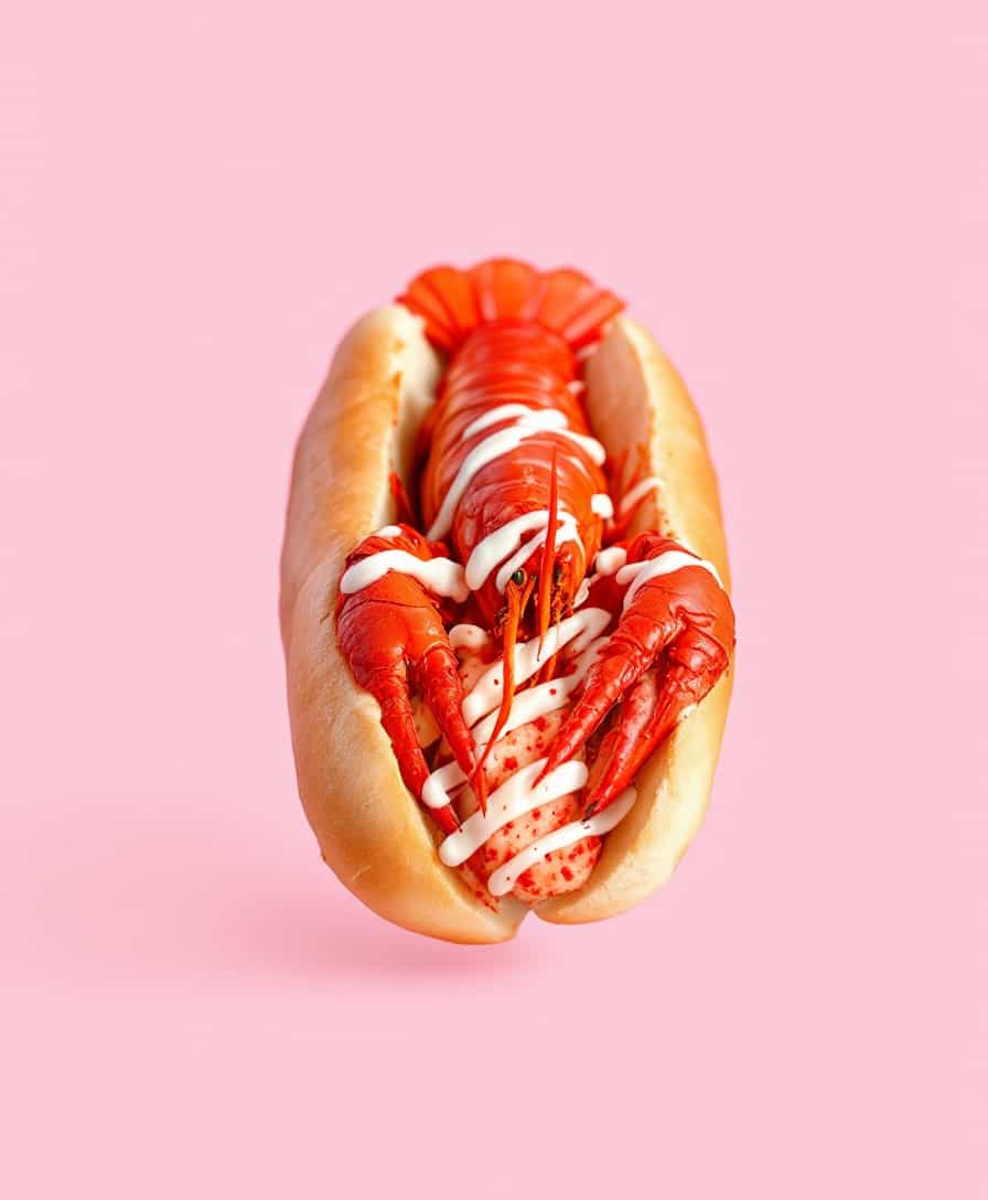 a lobster roll with a live lobster in it