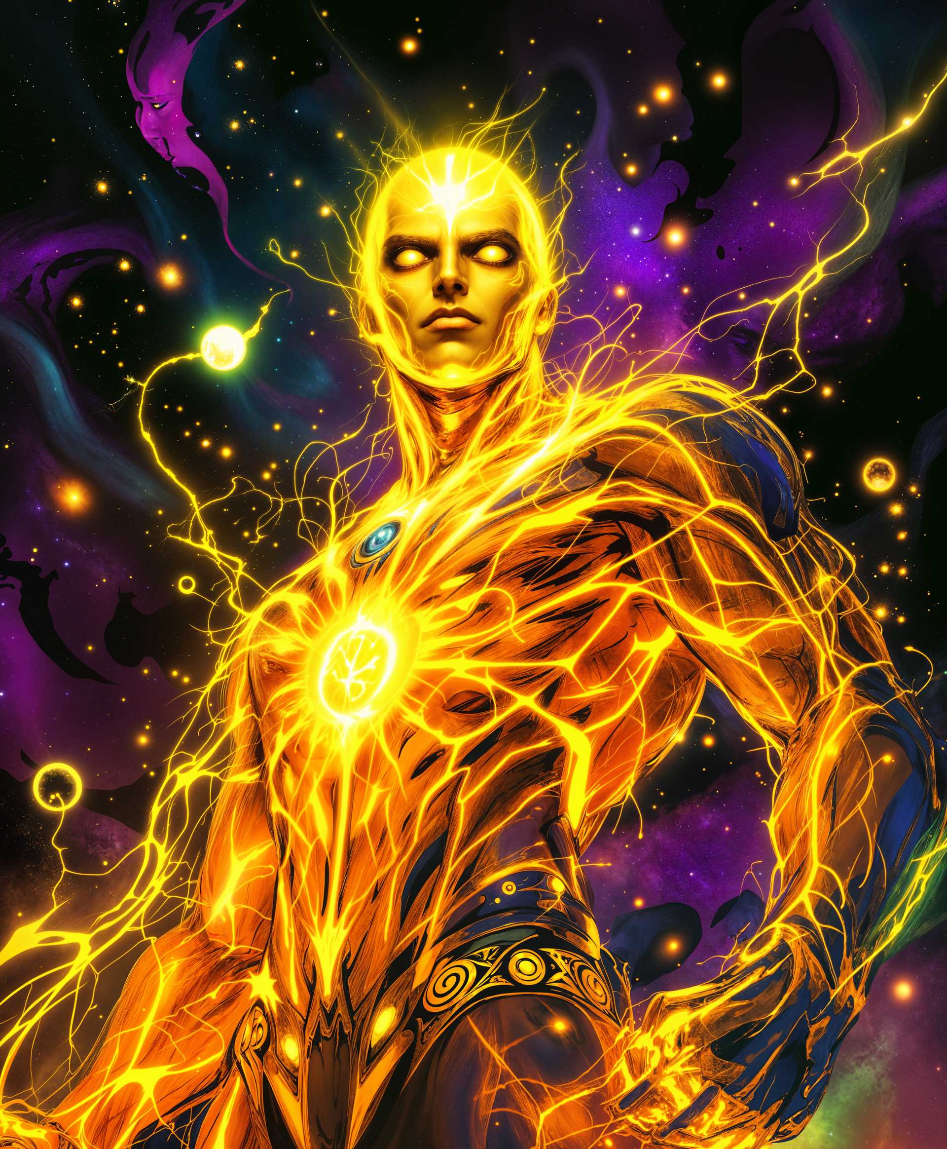 AI-generated image: A **dynamic and sinister portrait** of Adam Warlock from Marvel Rivals, focusing on:
- **Visual Det