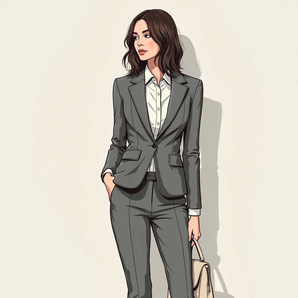 TOKONIA woman illustration wearing a grey fitted suit