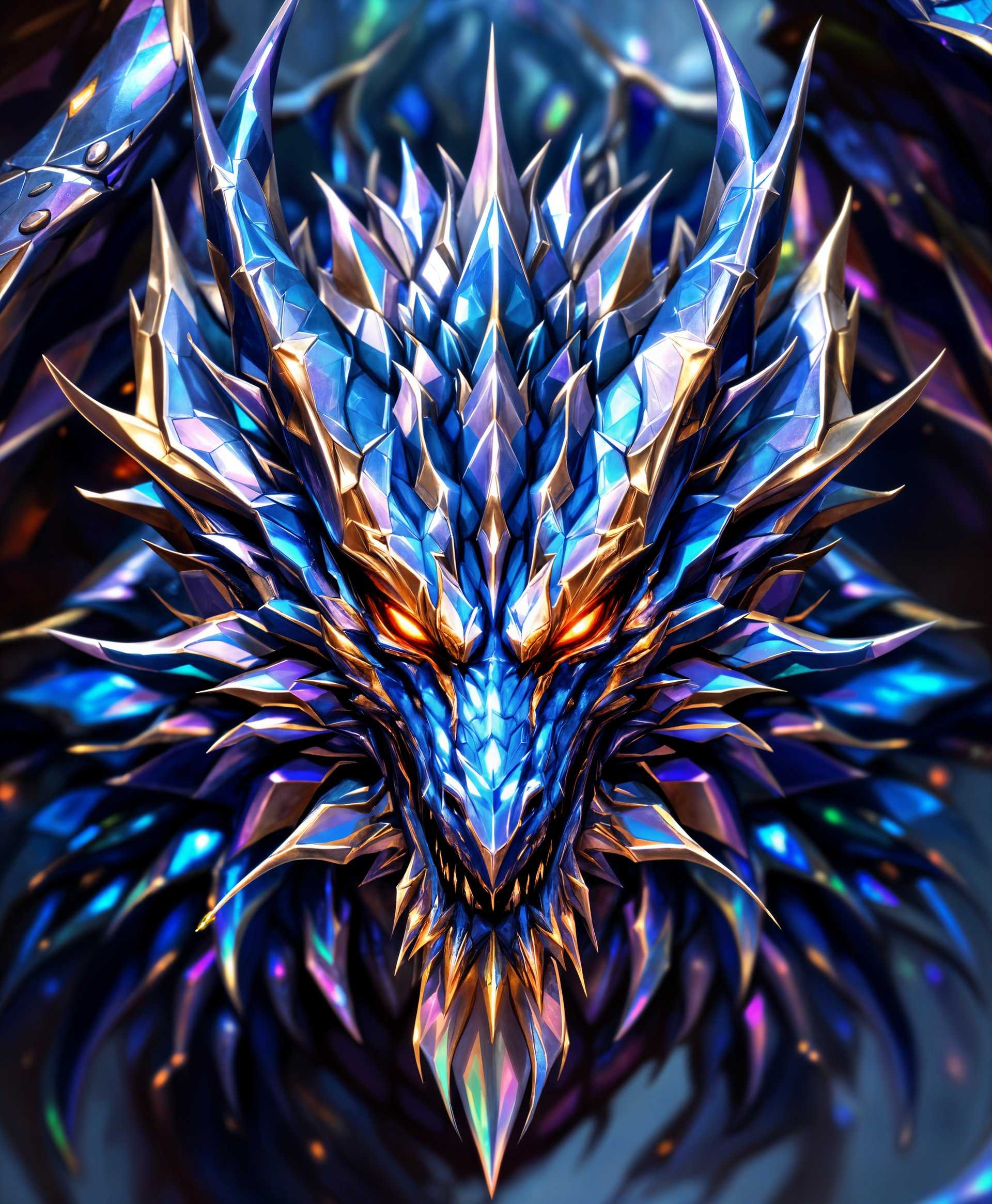 masterpiece, best quality, highres, sharp image, more detail, masterpiece, best quality, highres, sharp image, more detail, A highly detailed portrait of Shinryu from the "Final Fantasy" game series, showcasing:

**Visual Details:**
- **Subject:** Shinryu, the large scaled dragon, with iridescent scales shimmering in blues, purples, and silvers, each scale intricately detailed to reflect light in a holographic manner.
- **Eyes:** Large, piercing, with vertical slit pupils that glow with an inner light, suggesting immense power and intelligence.
- **Wings:** Enormous wings spread wide, each feather-like scale on the wings edged with a metallic sheen, creating an aura of majesty.
- **Claws and Horns:** Sharp, menacing claws and horns, each with a reflective quality that hints at their hardness and lethality.

**Style:**
- **Artistic Influence:** Drawing inspiration from concept art and character design for video games, mixed with elements of fantasy art from Frank Frazetta and Yoshitaka Amano, capturing the essence of both digital and traditional art forms.

**Composition:**
- **Framing:** The portrait is a close-up, focusing on Shinryu's head, neck, and wings, filling the frame with its presence, leaving just enough negative space to imply its vast size.
- **Angle:** Shot from a slightly low angle to emphasize the dragon's dominance and power, looking up towards its eyes.

**Mood and Atmosphere:**
- **Time of Day:** Set at dusk, with the fading light casting long shadows and highlighting the dragon's scales with a dramatic glow.
- **Ambiance:** An air of mystique and danger, with a faint mist swirling around, suggesting a magical or mythical realm.

**Technical Aspects:**
- **Lighting:** Dramatic lighting with a key light from the setting sun, complemented by rim lighting to outline the dragon's silhouette, creating depth and a sense of three-dimensionality.
- **Texture:** Attention to texture detail, from the rough, scaly skin to the smooth, almost liquid-like scales on the wings.
- **Depth of Field:** Shallow depth of field, with the focus sharply on Shinryu's face and eyes, blurring the background to enhance the sense of scale and mystery.

**Cohesion:** Every element, from the lighting to the detailed textures, works together to create a portrait that not only captures Shinryu's fearsome and mythical nature but also conveys a sense of awe and reverence for this legendary creature from the "Final Fantasy" universe.
