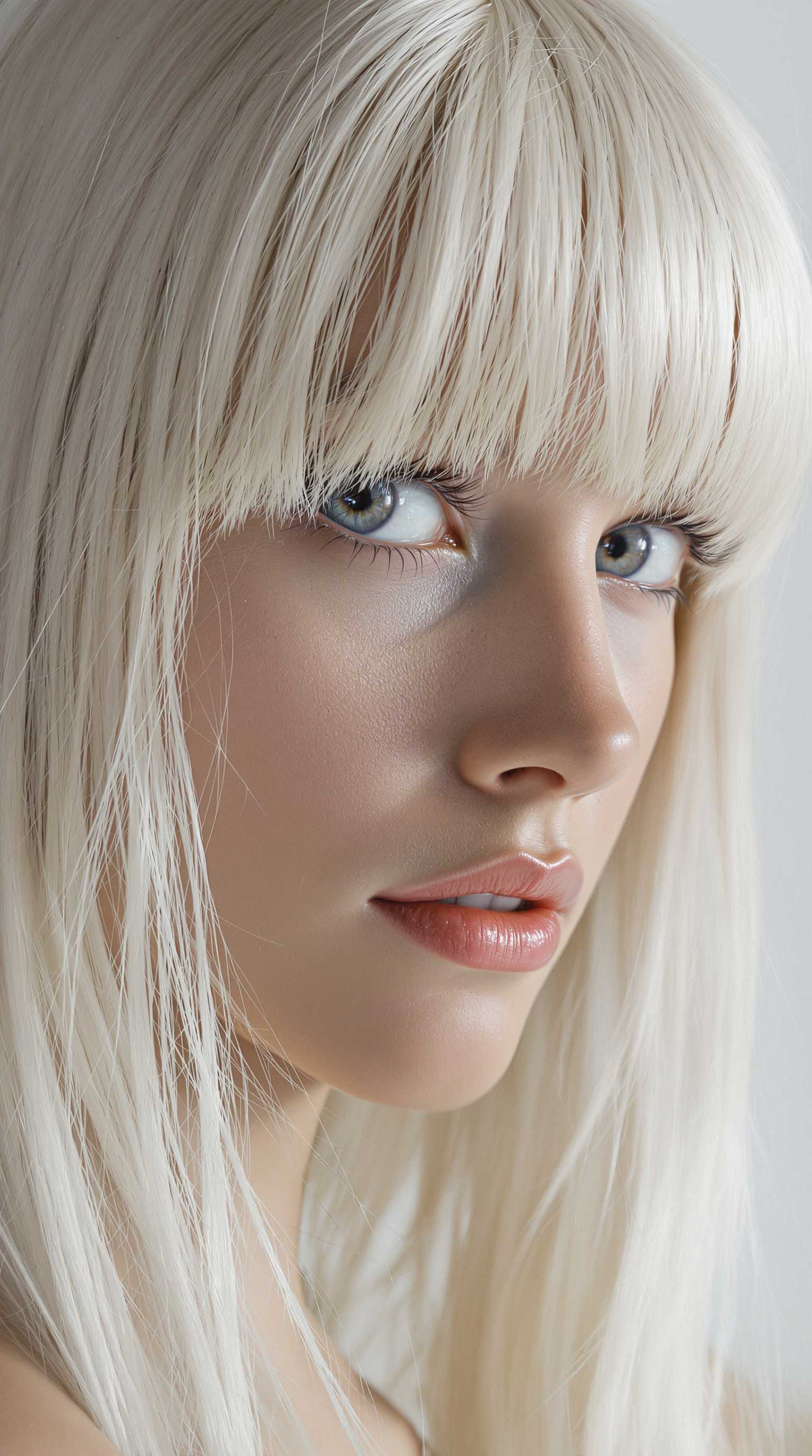 UHD, 4k, ultra detailed, cinematic, a photograph of  <lora:skin texture style v5:0.9>
detailed photorealism style, hyperrealism art style, realistic textures, photorealistic style, Hyperrealism (visual arts), A cinematic skin texture style still image of a white woman with blonde hair and blue eyes, detailed skin pore, film still, still photography style, sharp style, detailed style, perfect style, perfection style, Kodak film skin tone style, fujifilm skin tone style, professional photography style, skin textured, skin texture style, 1girl, solo, long hair, looking at viewer, bangs, simple background, white background, closed mouth, white hair, blunt bangs, lips, grey eyes, portrait, realistic, blue eyes, blonde hair, purple eyes, eyelashes, close-up, grey background, red lips, epic, beautiful lighting, inpsiring