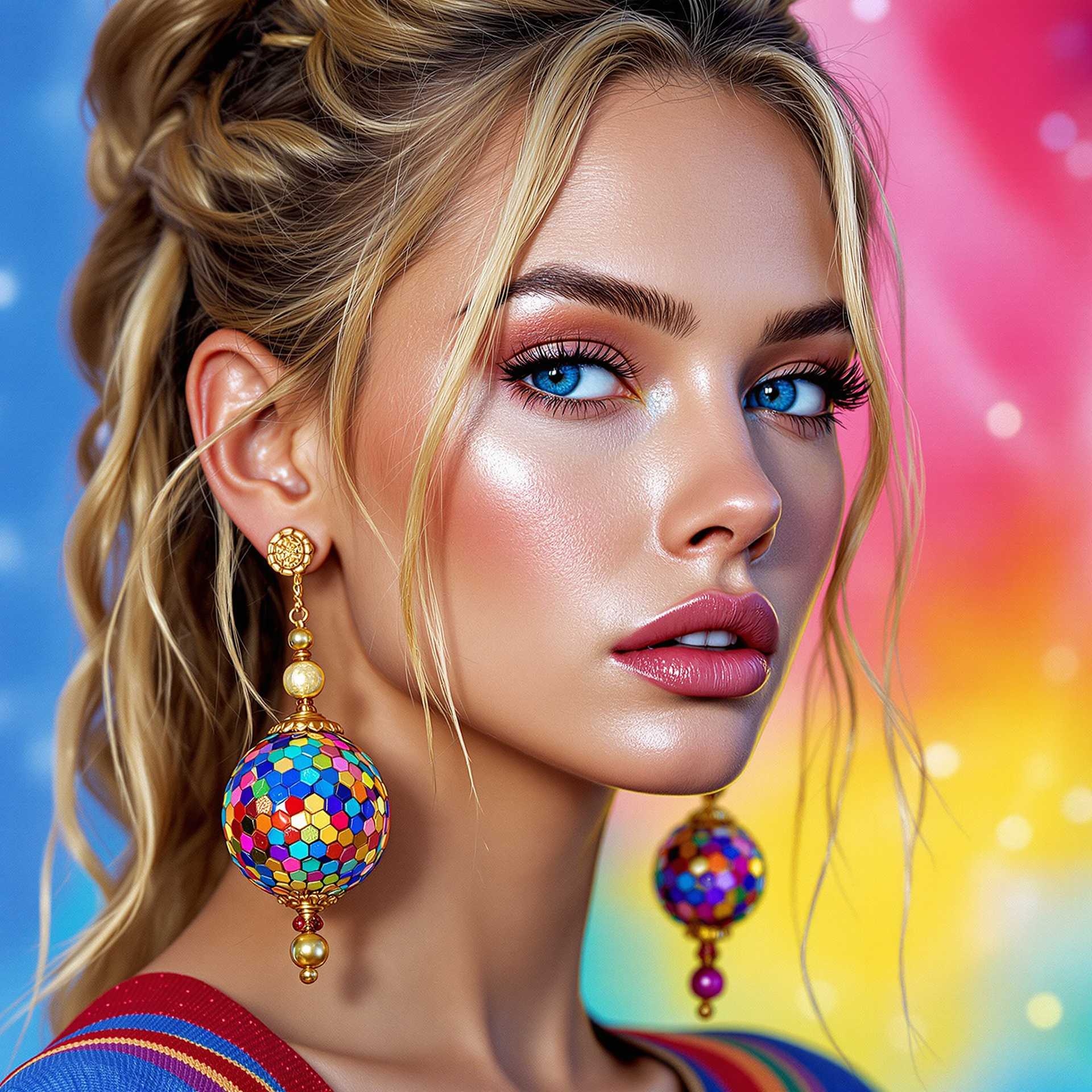 Vibrant Portrait with Mosaic Earrings