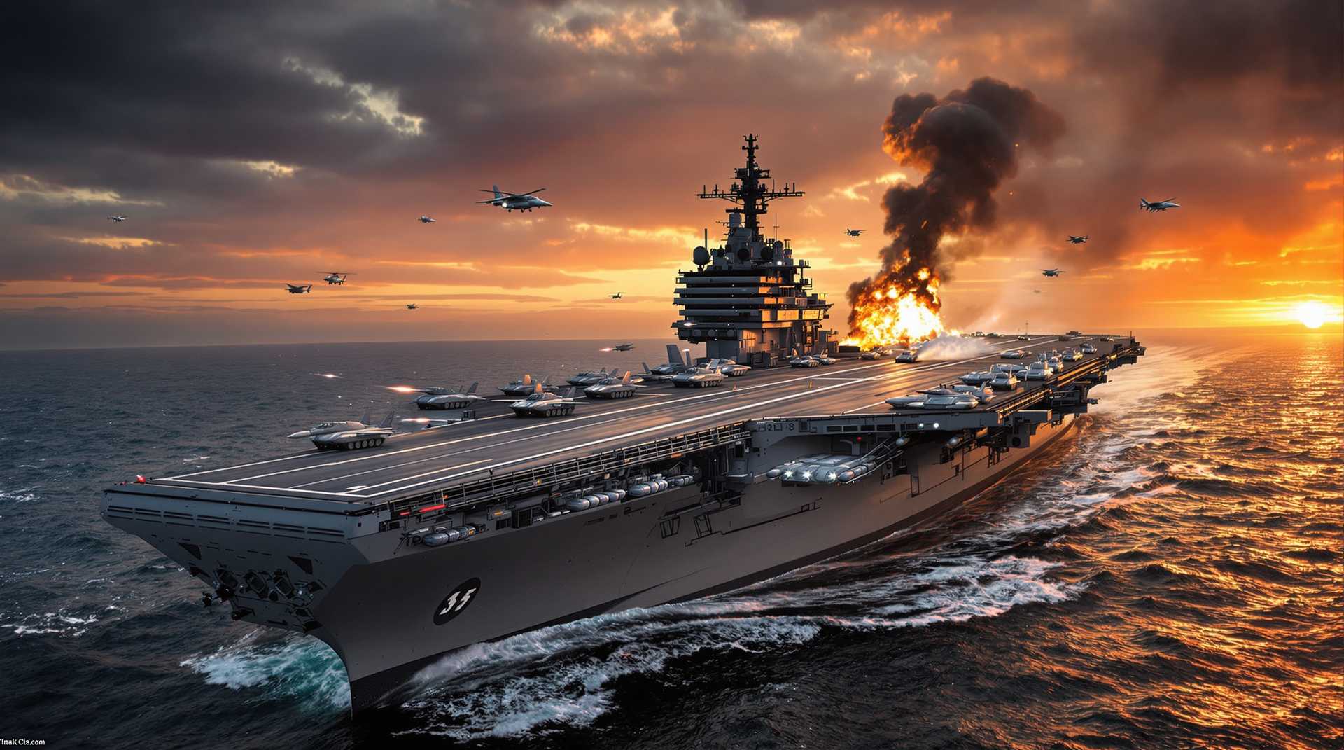 Sunset Strike: Aircraft Carrier Under Attack