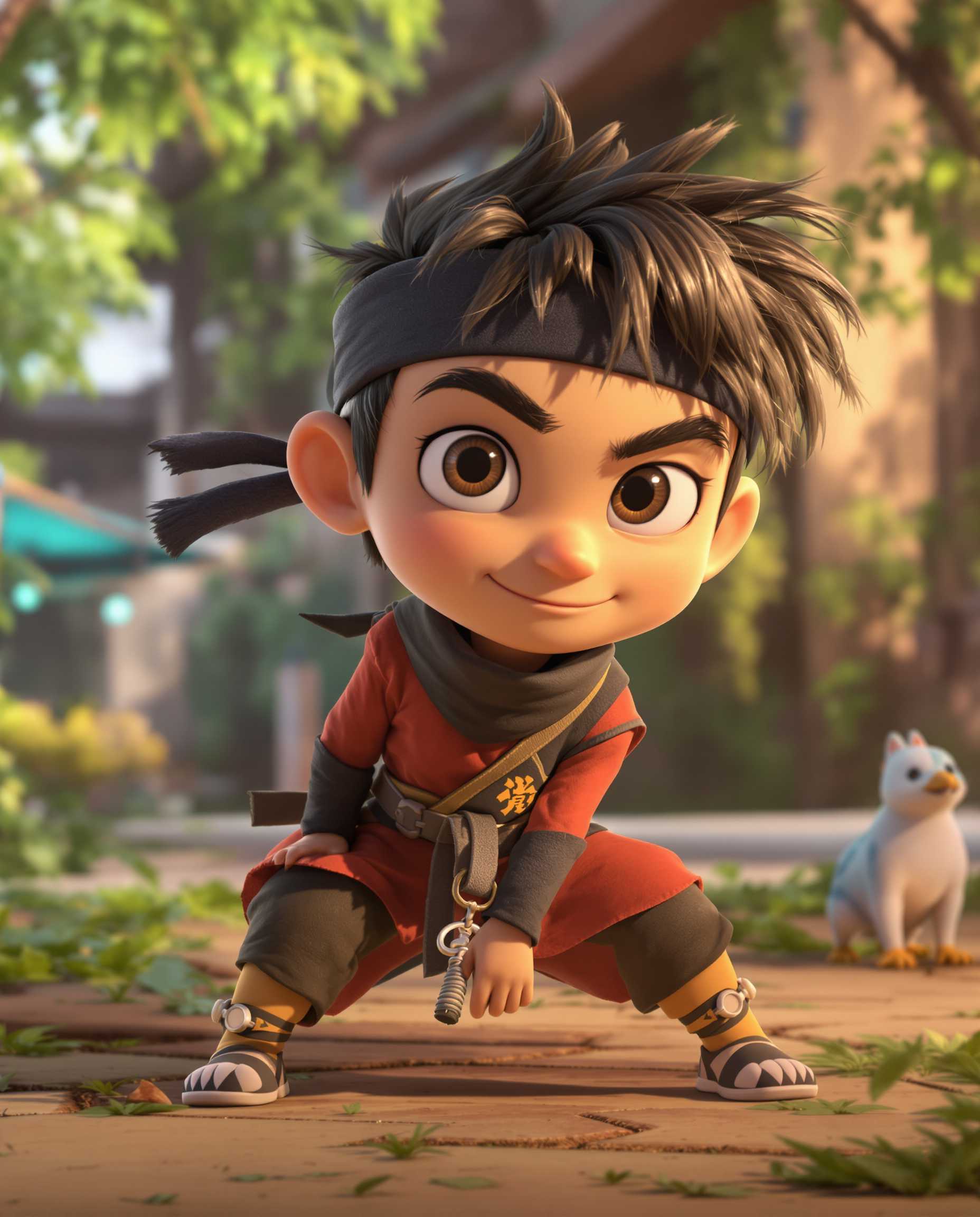 cartoon of a ninja boy called ty in Pixar style