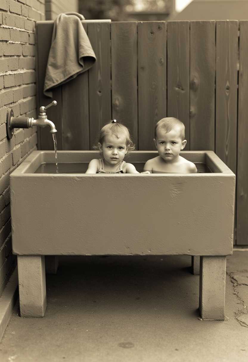 Children in Vintage Bathtub