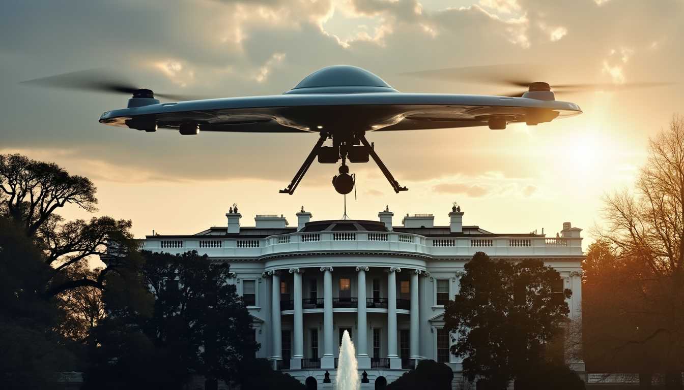 Flying DOJ ((huge drone/ufo)) over White House in Washington D.C. with a radiation sniffer on the bottom
