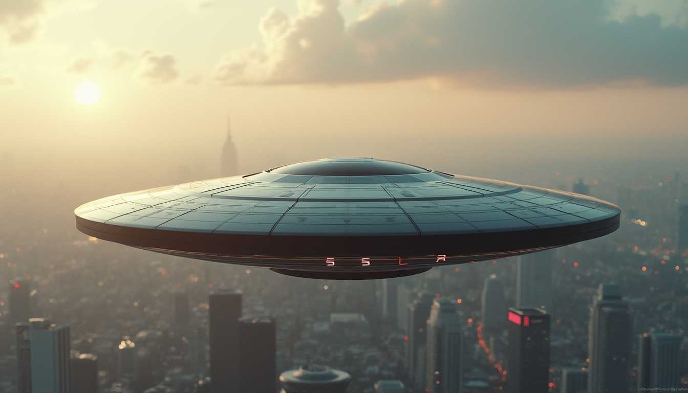 UFO Over Metropolis at Sunset