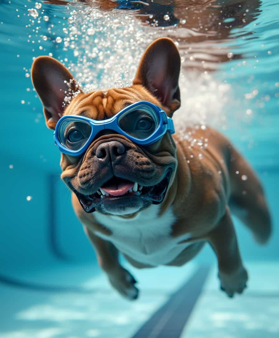 Underwater Adventure of a Goggled French Bulldog