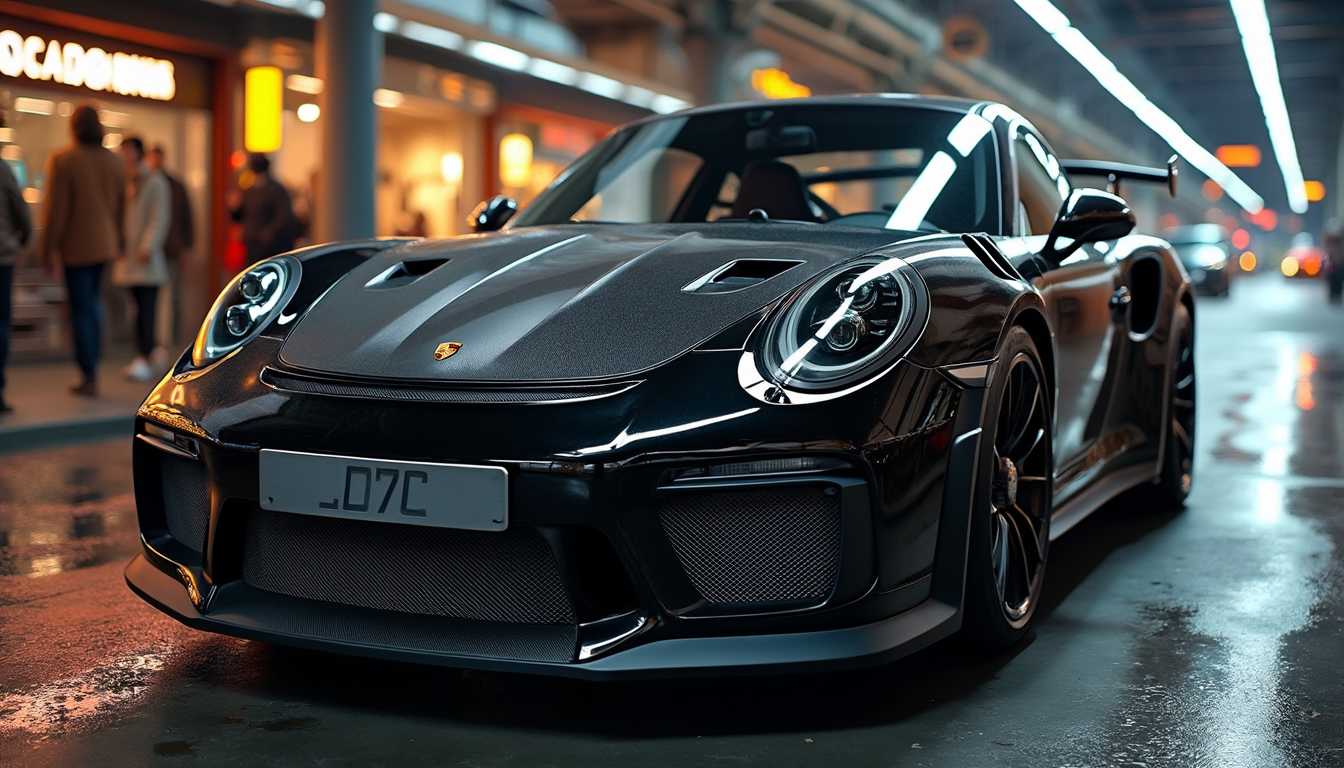 Porsche GT3 RS with Carbonfiber accents in full black and with ultra real graphics, useable as wallpaper