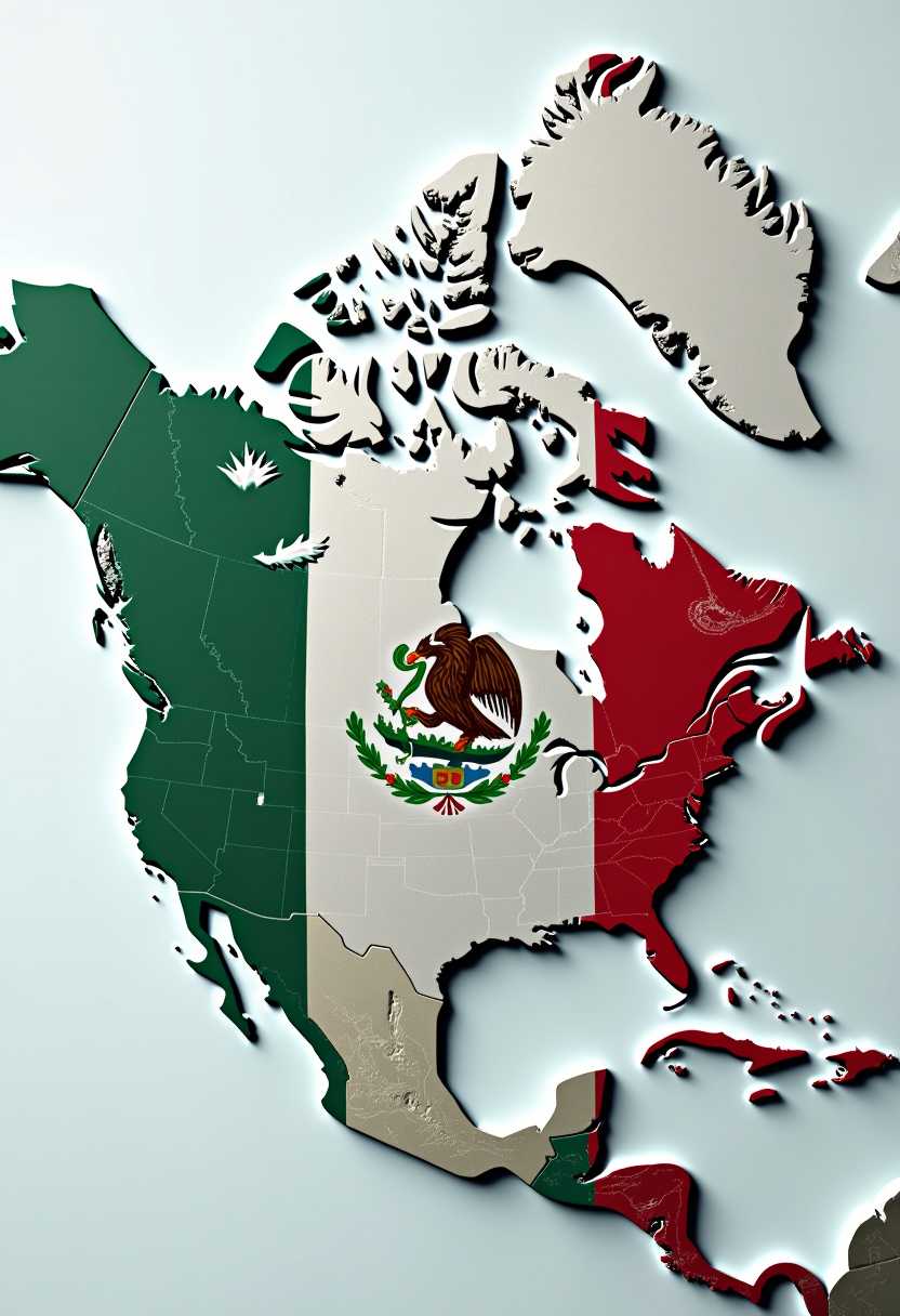 Create a unified Canada and United States map as one country, US Flag. 3d

Mexico is green with Mexico logo