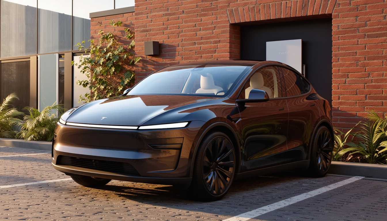 T3SLAMDLYJNP3R, A Tesla Model Y Juniper bursting through a brick wall