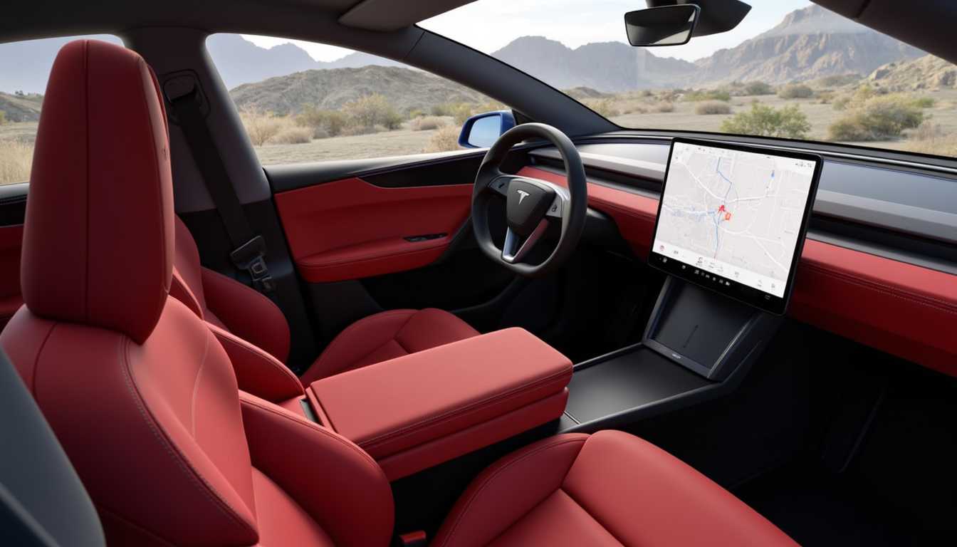 A photo of a T3SLAMDLYJNP3R, A Tesla Model Y Juniper interior shot
