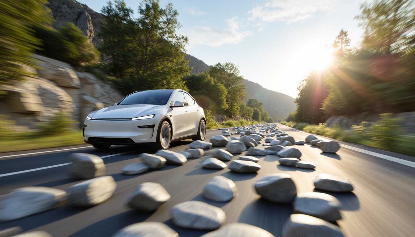 T3SLAMDLYJNP3R, driving on a road made of marbles