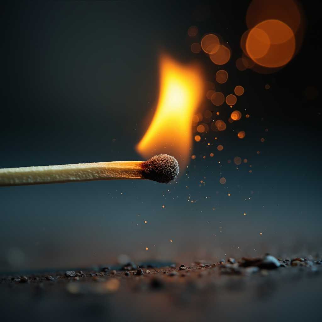Ultra highspeed macro photo in moment a match ignites, 1/3000s shutter speed, bokeh