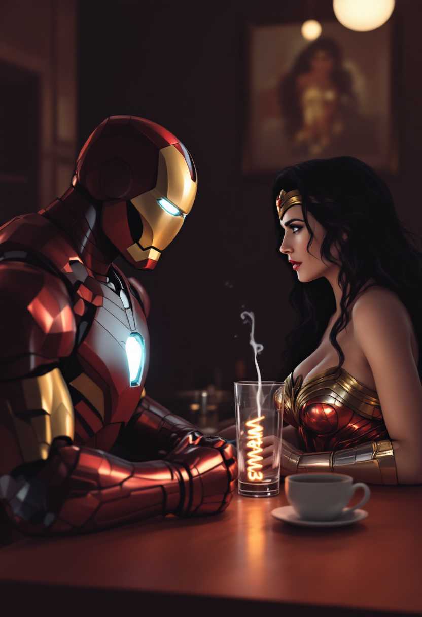 Ironman buys Wonder woman a drink at a bar.