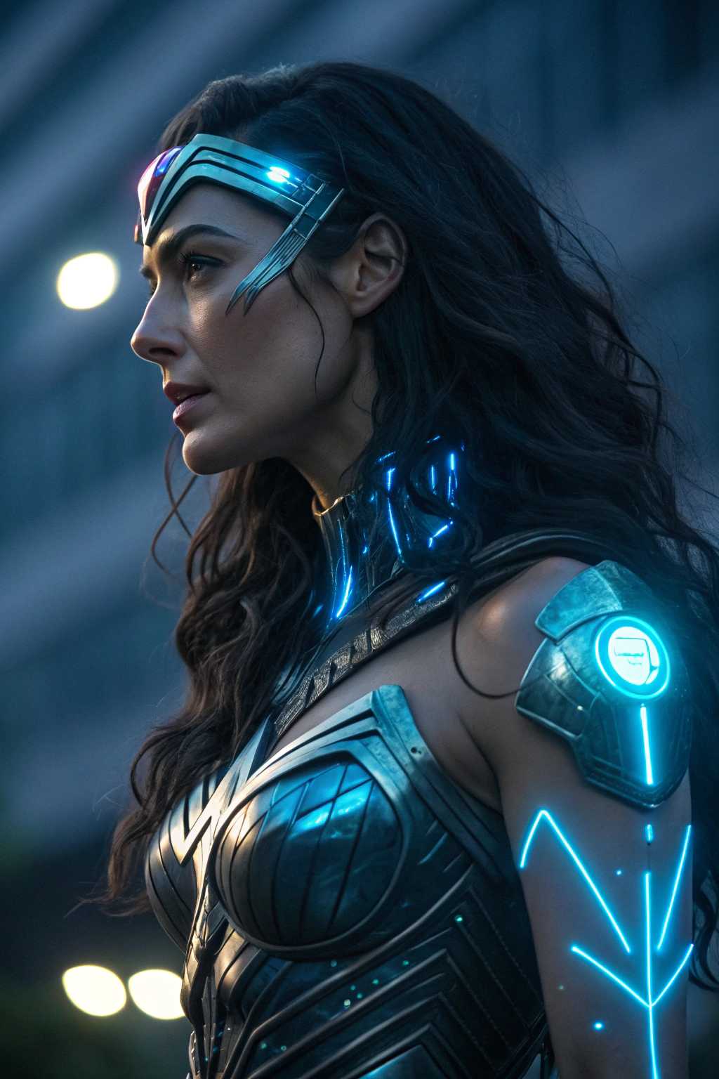 Futuristic Warrior in Urban Night