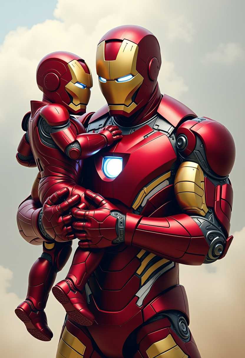 Ironman holds a Iron baby in his arms!!