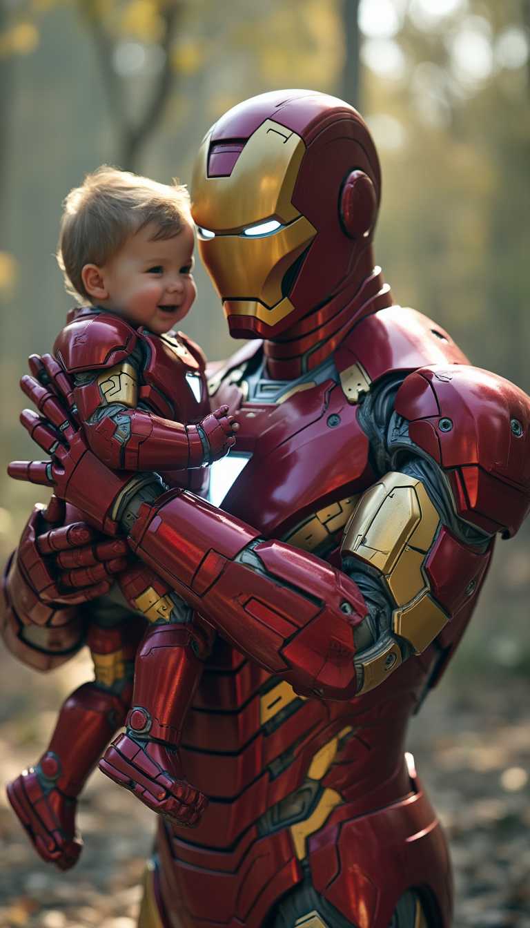Ironman holds a Iron baby in his arms!!