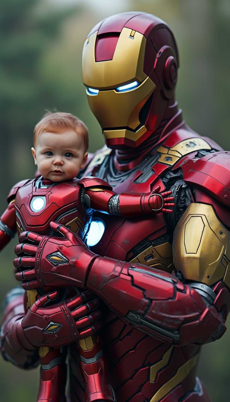 Ironman holds a Iron baby in his arms!!