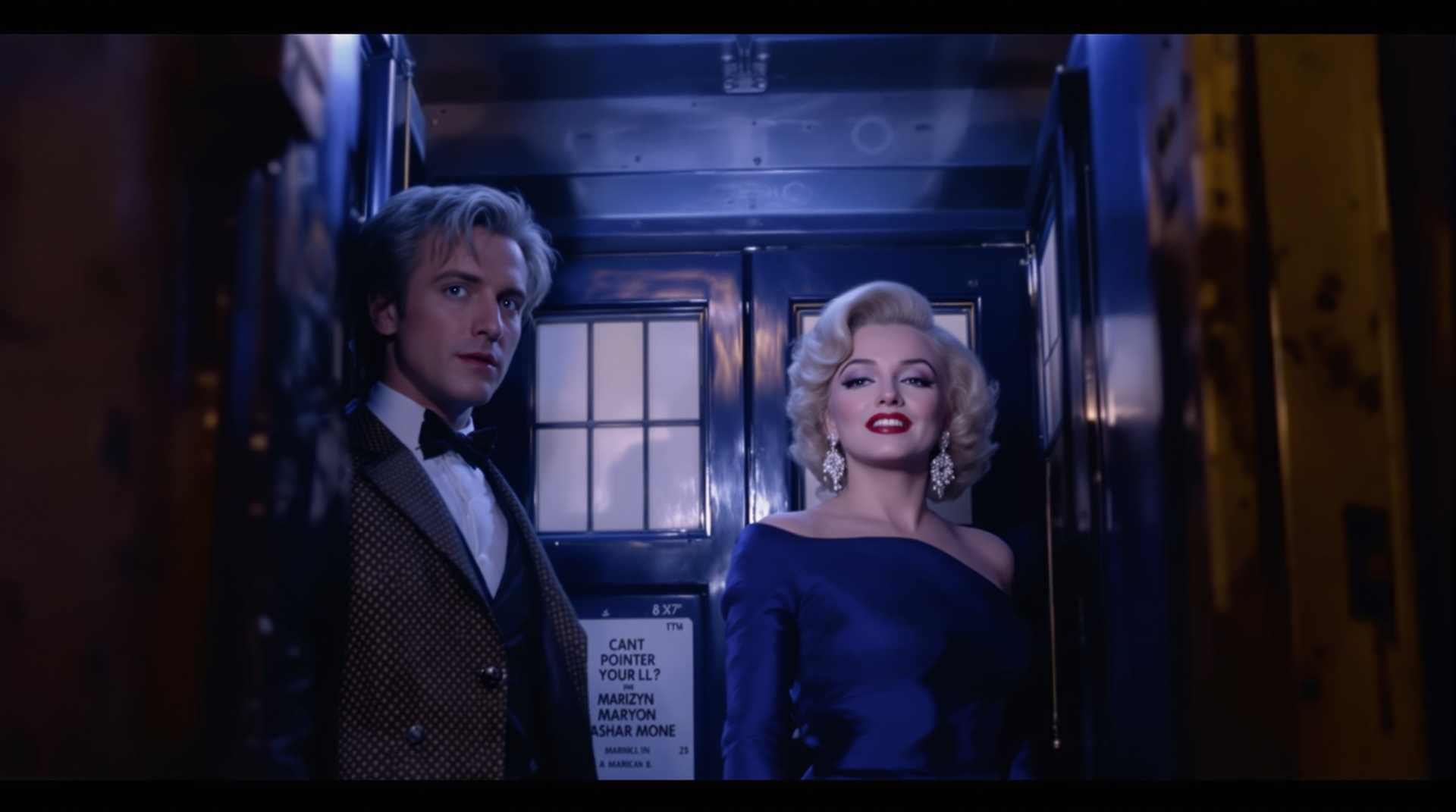 Doctor Who "Matt Smith" and Marilyn Monroe are inside the Tardis.