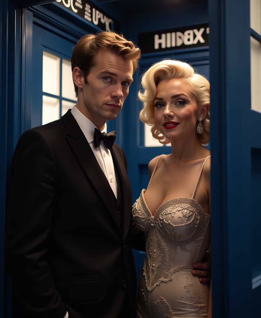 Doctor Who "Matt Smith" and Marilyn Monroe are inside the Tardis.