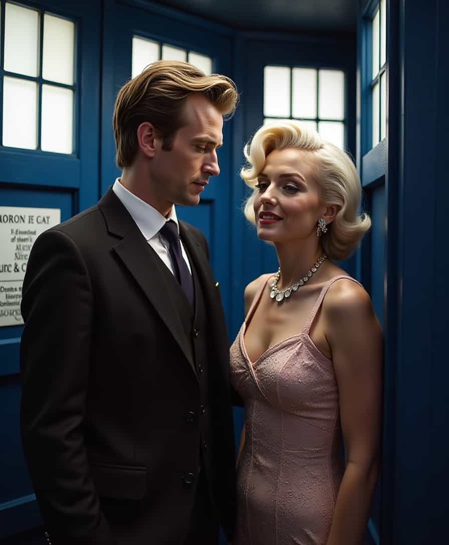 Doctor Who "Matt Smith" and Marilyn Monroe are inside the Tardis.