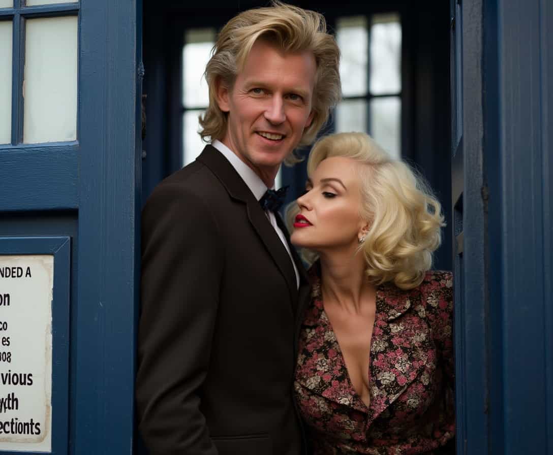 Doctor Who "Matt Smith" and Marilyn Monroe are inside the Tardis.