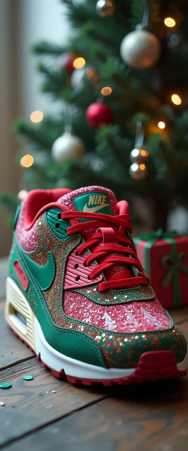 a Christmas themed air max 90 custom themed sneaker make it realistic and pro pics