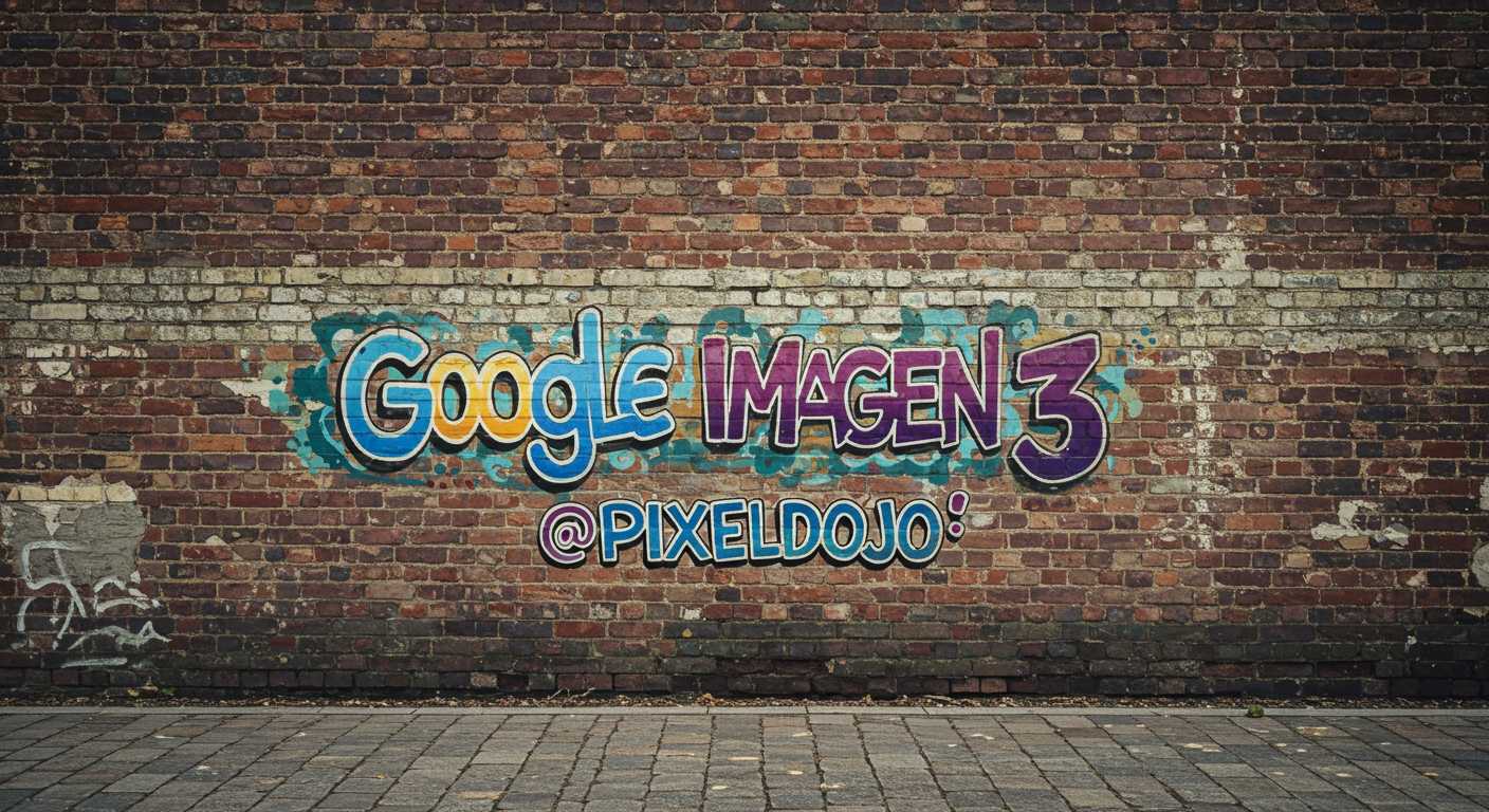 A brick wall weathered and tagged with graffiti. the graffiti reads "GOOGLE IMAGEN 3 @ PIXELDOJO"