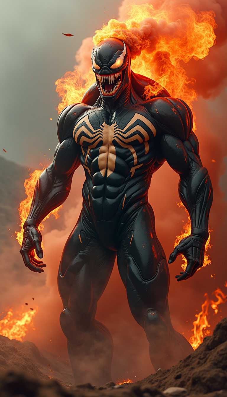 marvel venom, agressive alien for the country germany. he is overheated, so massive fumes come out of his head, almost looking likes he does disintegrate