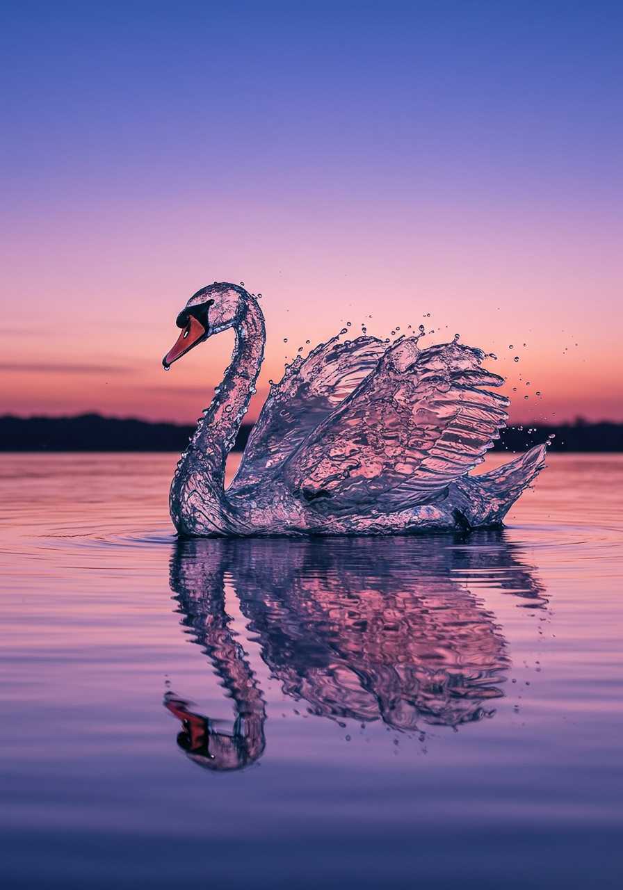 **Swan of Water at Sunset**