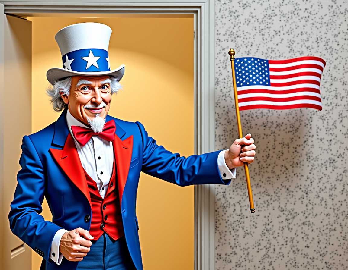 Uncle sam welcoming Canada into the US confederation 